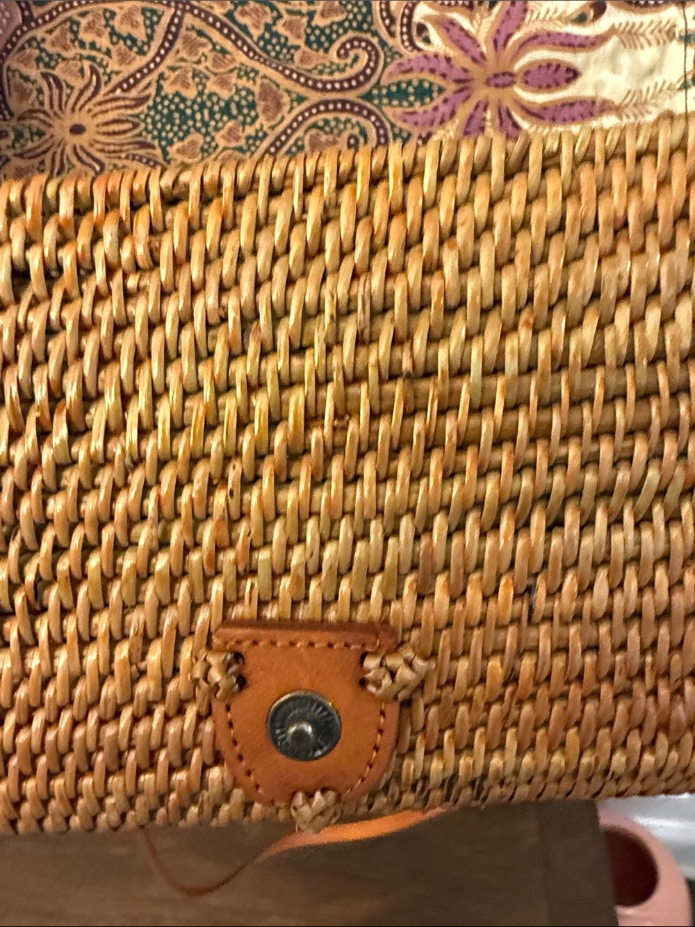Woven Rattan Straw Crossbody Bag with leather strap - Picture 9 of 15
